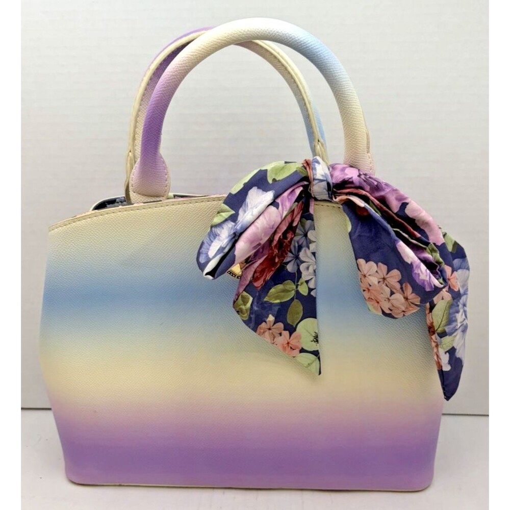 Betsey Johnson Gigi Pastel Ombre Satchel Purse With Floral Scarf Gold Heart